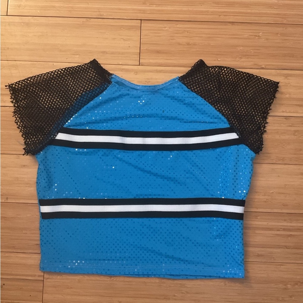 Vintage dance, top sparkly crop top adult medium dansco brand blue black.